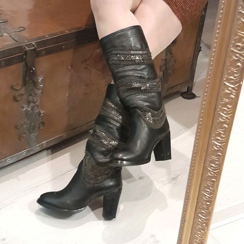 Stiefel schwarz leder - schwarz,